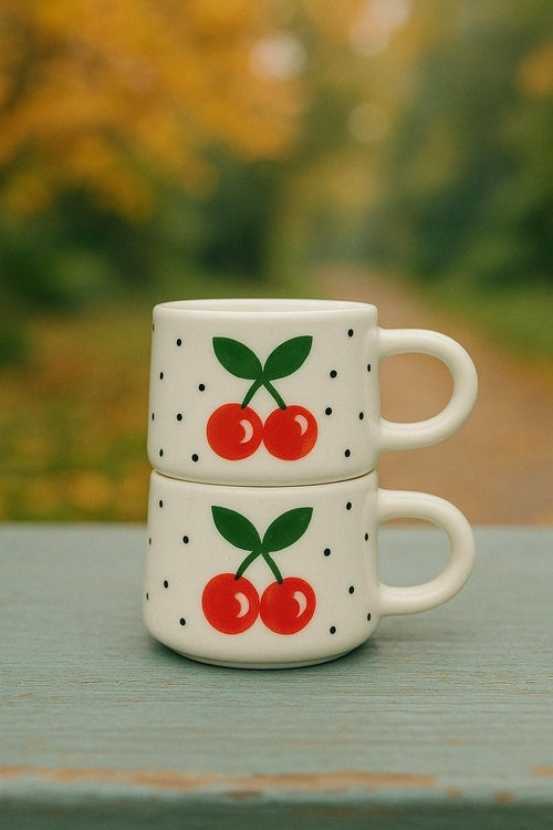 Cherry Mugs — Set of 2 Handmade Ceramic Mugs