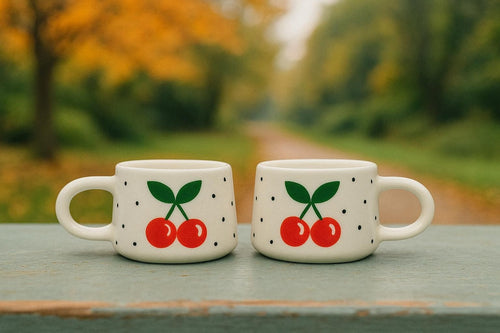 Cherry Mugs — Set of 2 Handmade Ceramic Mugs